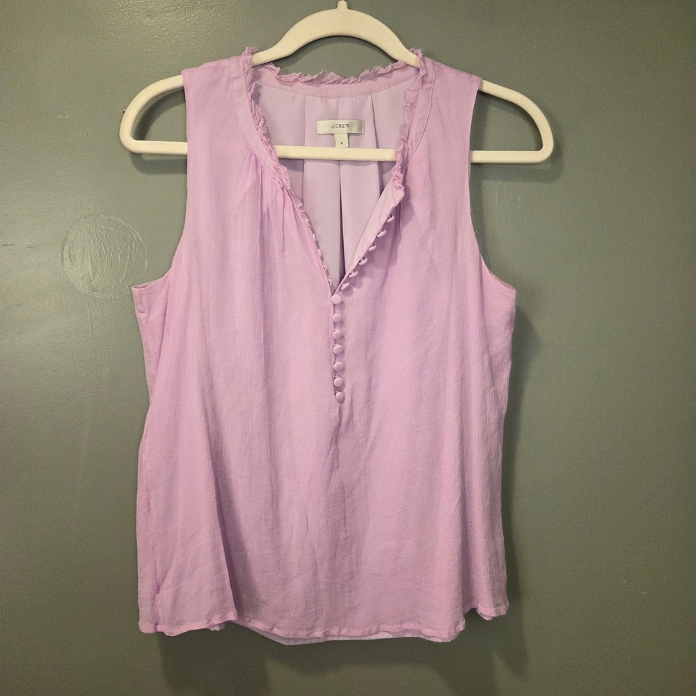 J.Crew‎ Women's Silk Sleeveless Button Up Crinkle Blouse Size 8 Lavender